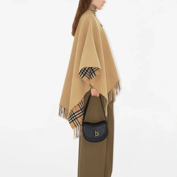 BURBERRY check wool cape in sand